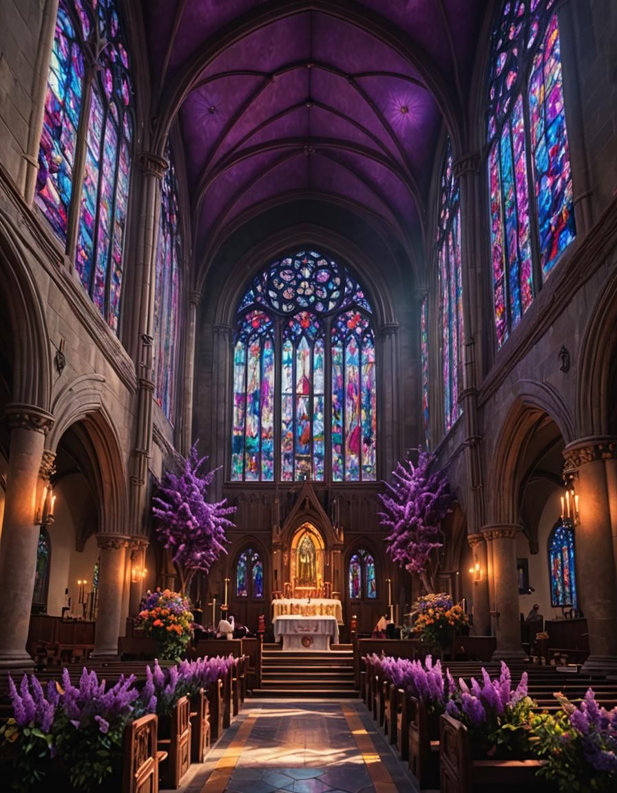 Church Interior with Stained Glass in Cinematic Style