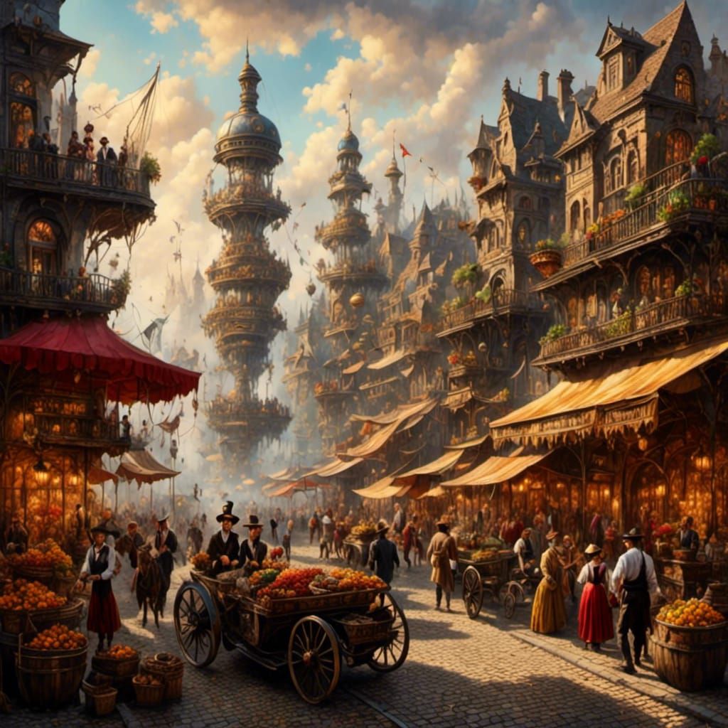 Steampunk Metropolis Marketplace: Dutch Golden Age Style