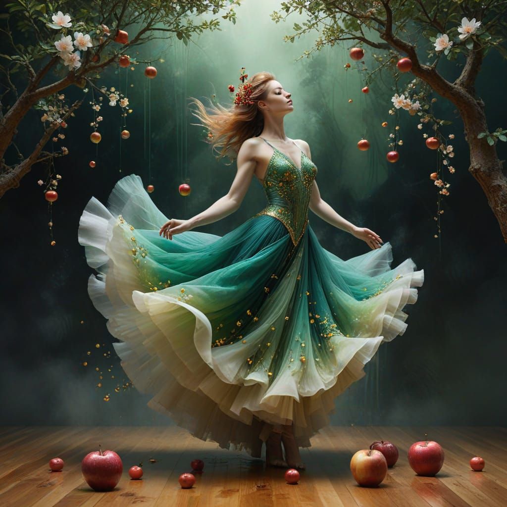 Magical Apple Ballerina in a Golden Haze