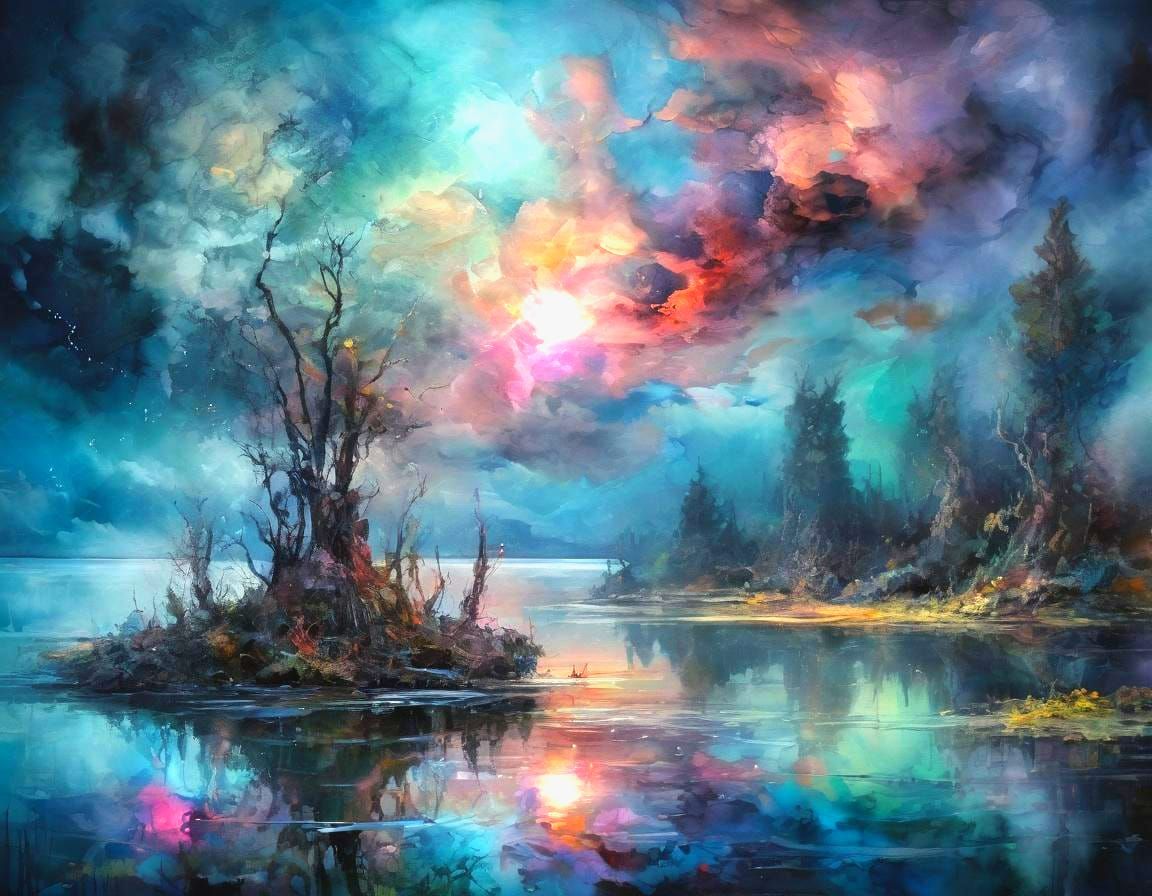 Mystic Lake Mirages in Impressionist Oil Painting