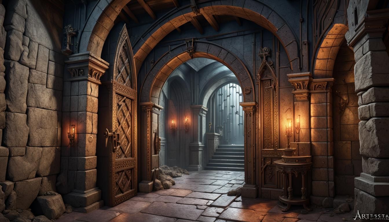 Open Dungeon Door in a Tower Corridor