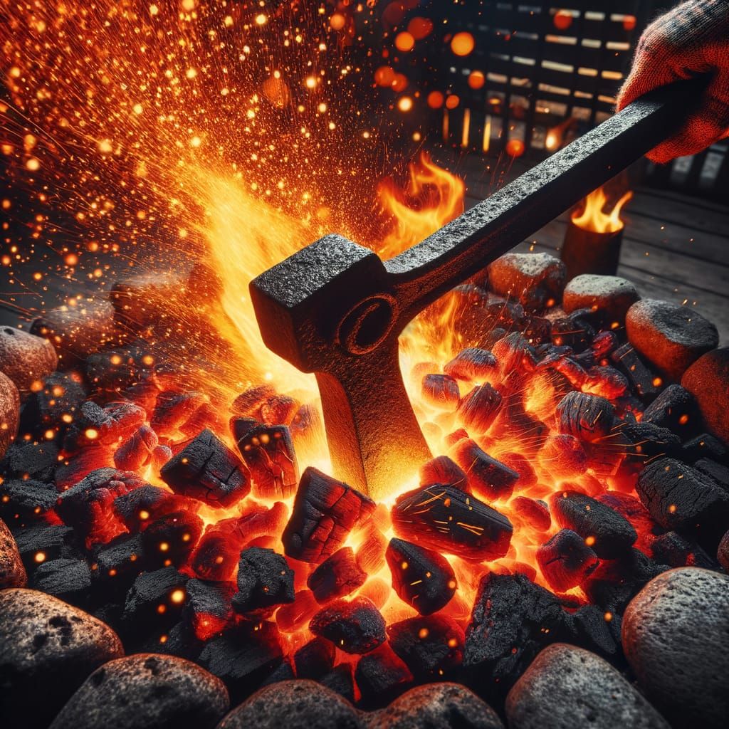 Cast Iron Fire Stoker Igniting Coals