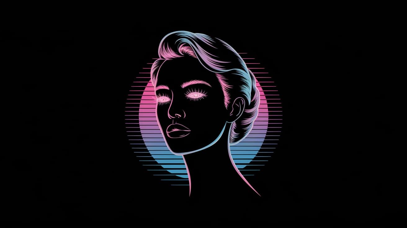 Glowing Woman in Neon Retro Style