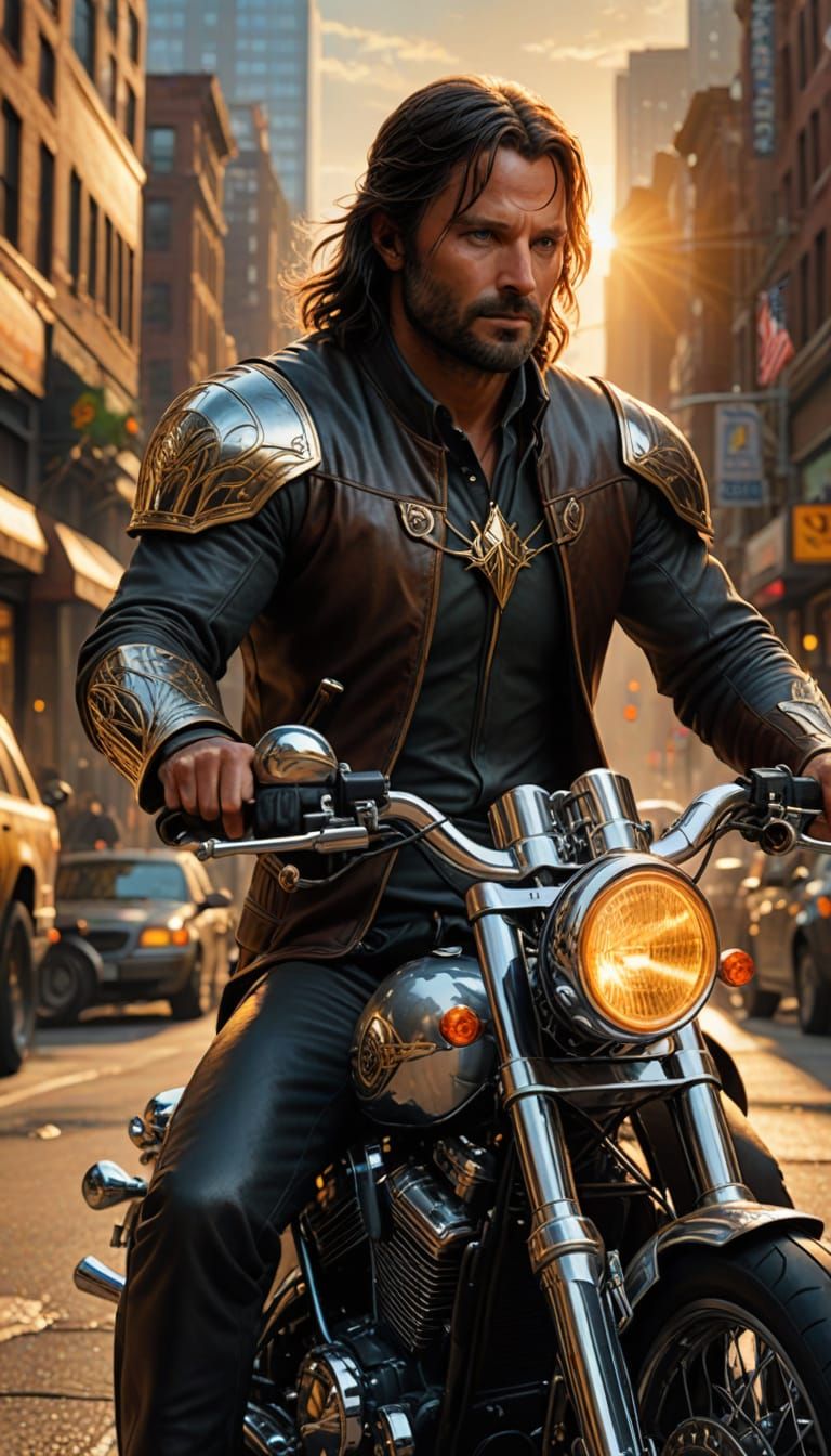 Your favorite character in real life - Aragorn taking his Harley Davidson out for a spin ...