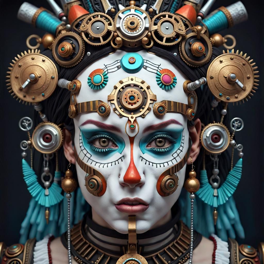Steampunk Aztec Princess Portrait in Cyberpunk Style