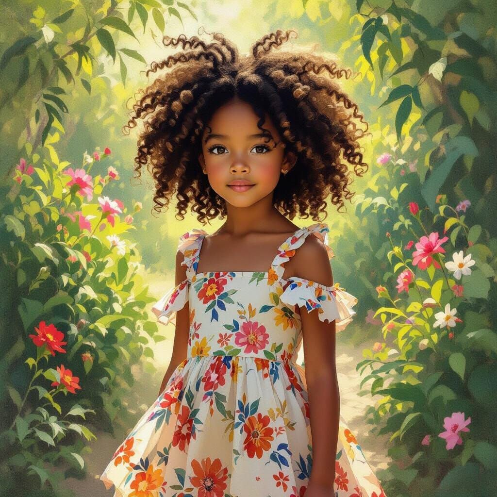 Girl in Botanical Garden, Impressionist Style