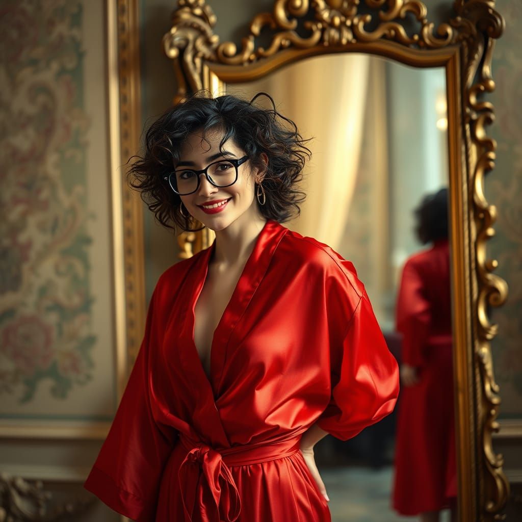 Woman in Red Robe: Hyperrealistic Digital Portrait