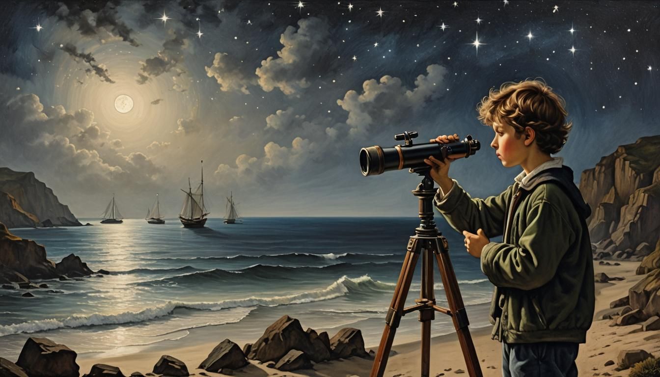 Moonlit Sailor Contemplates the Cosmos