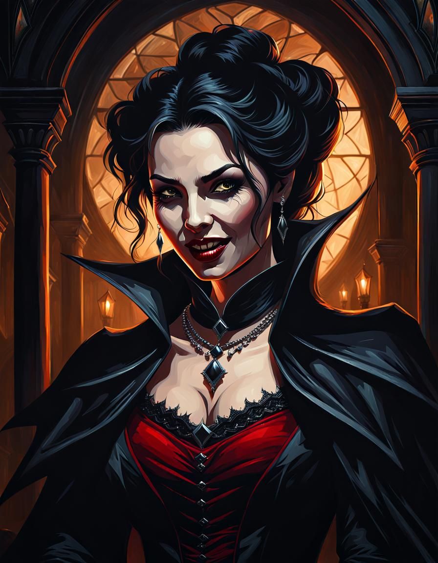 Gothic Vampire Portrait in Oil Painting Style
