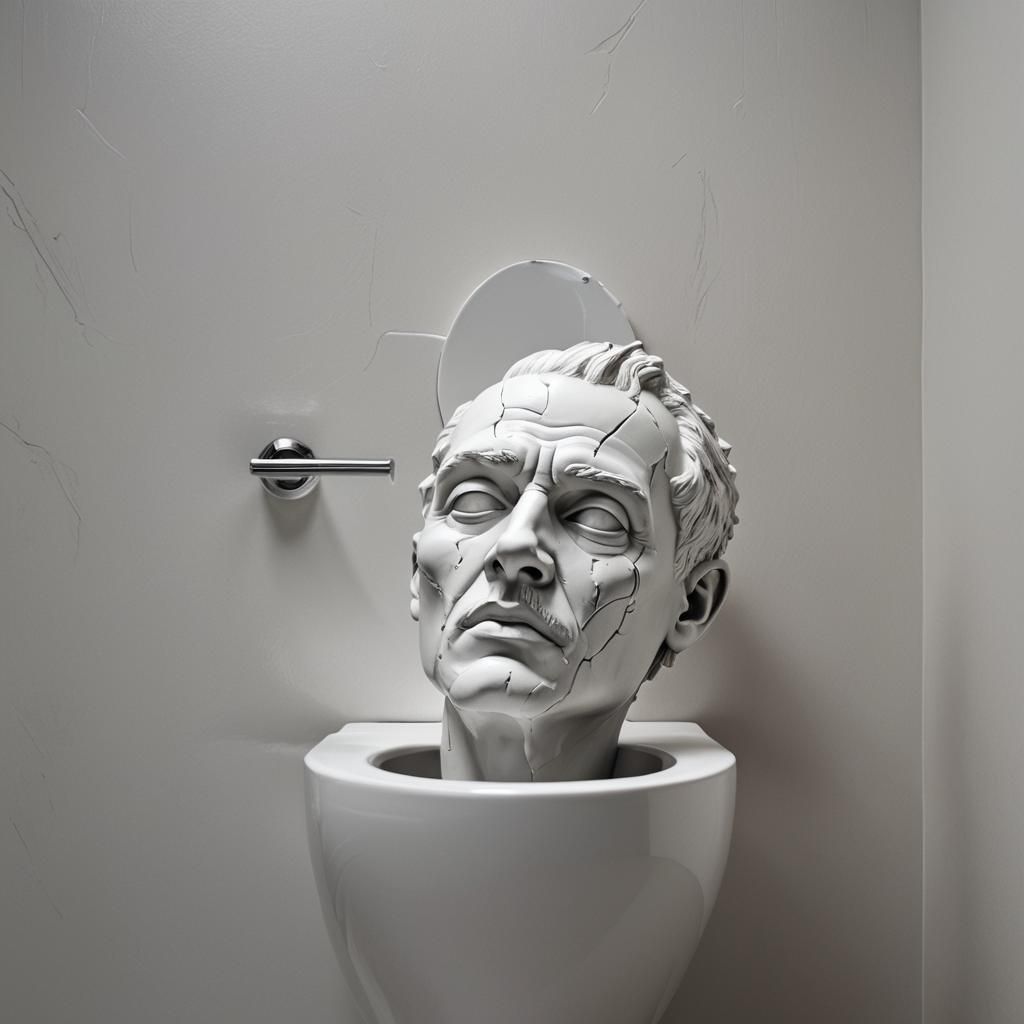Surreal Man Emerges from Toilet: Digital Art