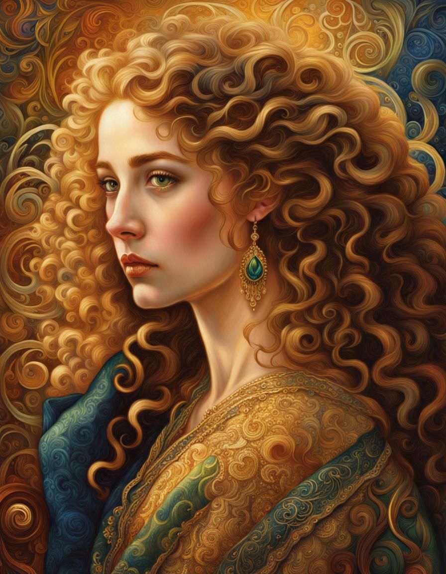 Elegant Woman in Pre-Raphaelite Portrait