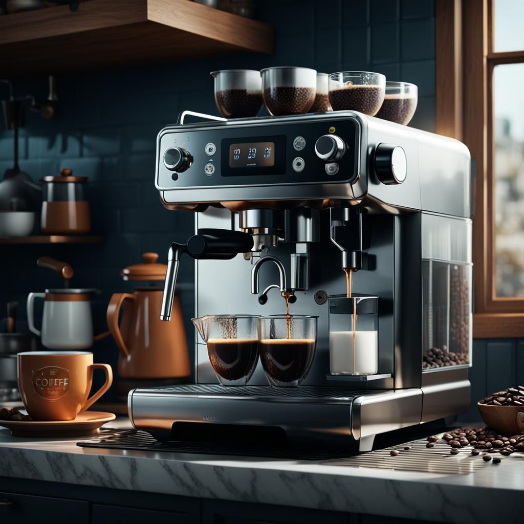 Coffee Machine Brewing: Detailed Matte Painting