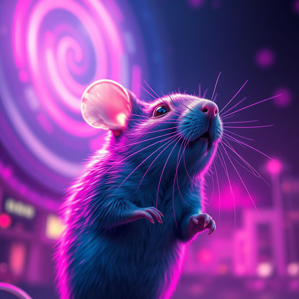 Neon Mouse in Futuristic Cityscape, Hyperrealistic Concept A...