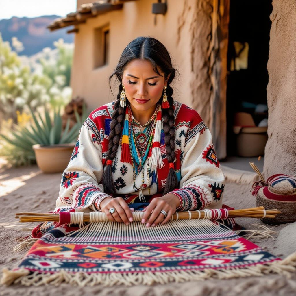 Native American Weaver at Mesa Home in Traditional Style