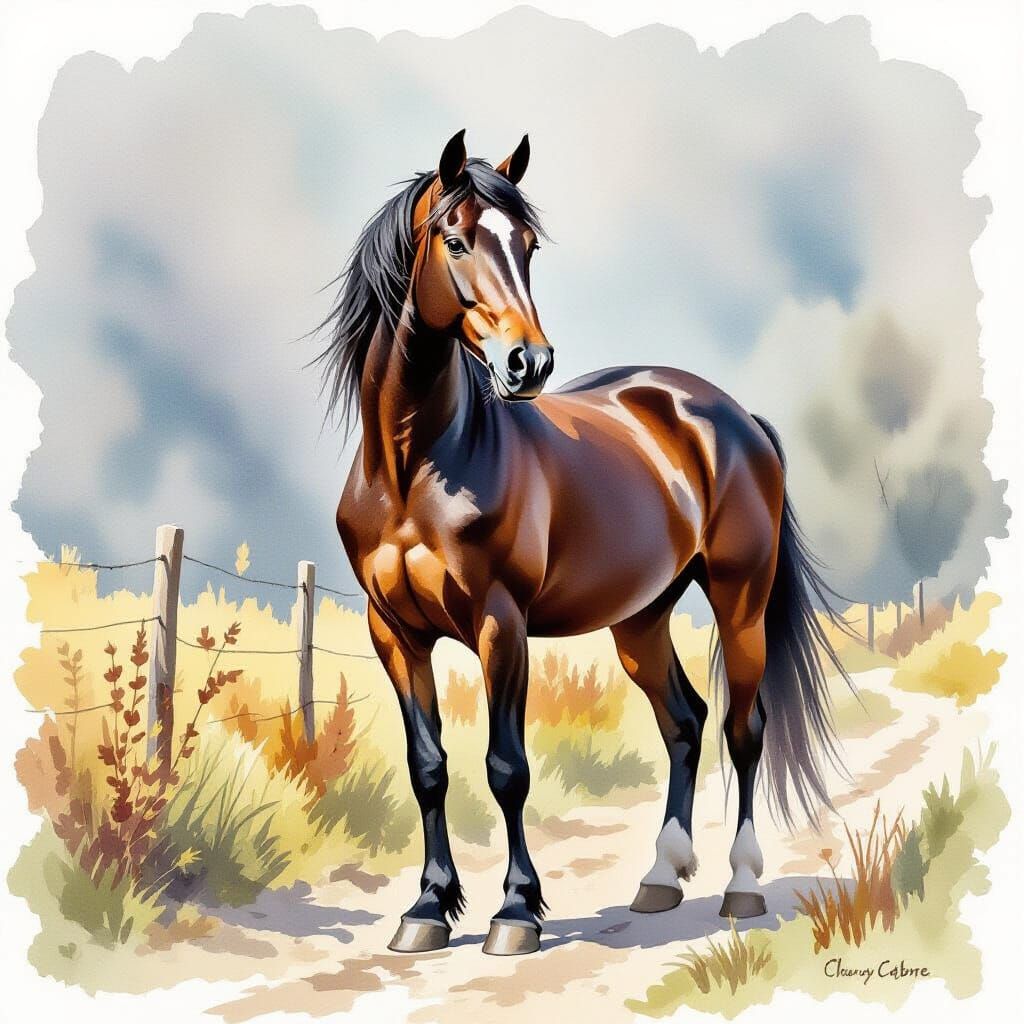Realistic Watercolor Horse Rearing