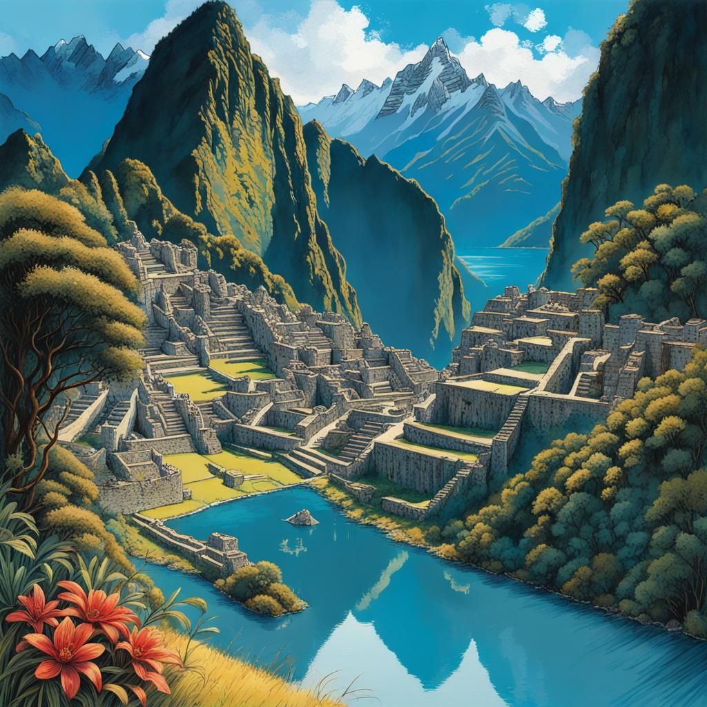 Machu Picchu: Silk Screen Watercolor Print