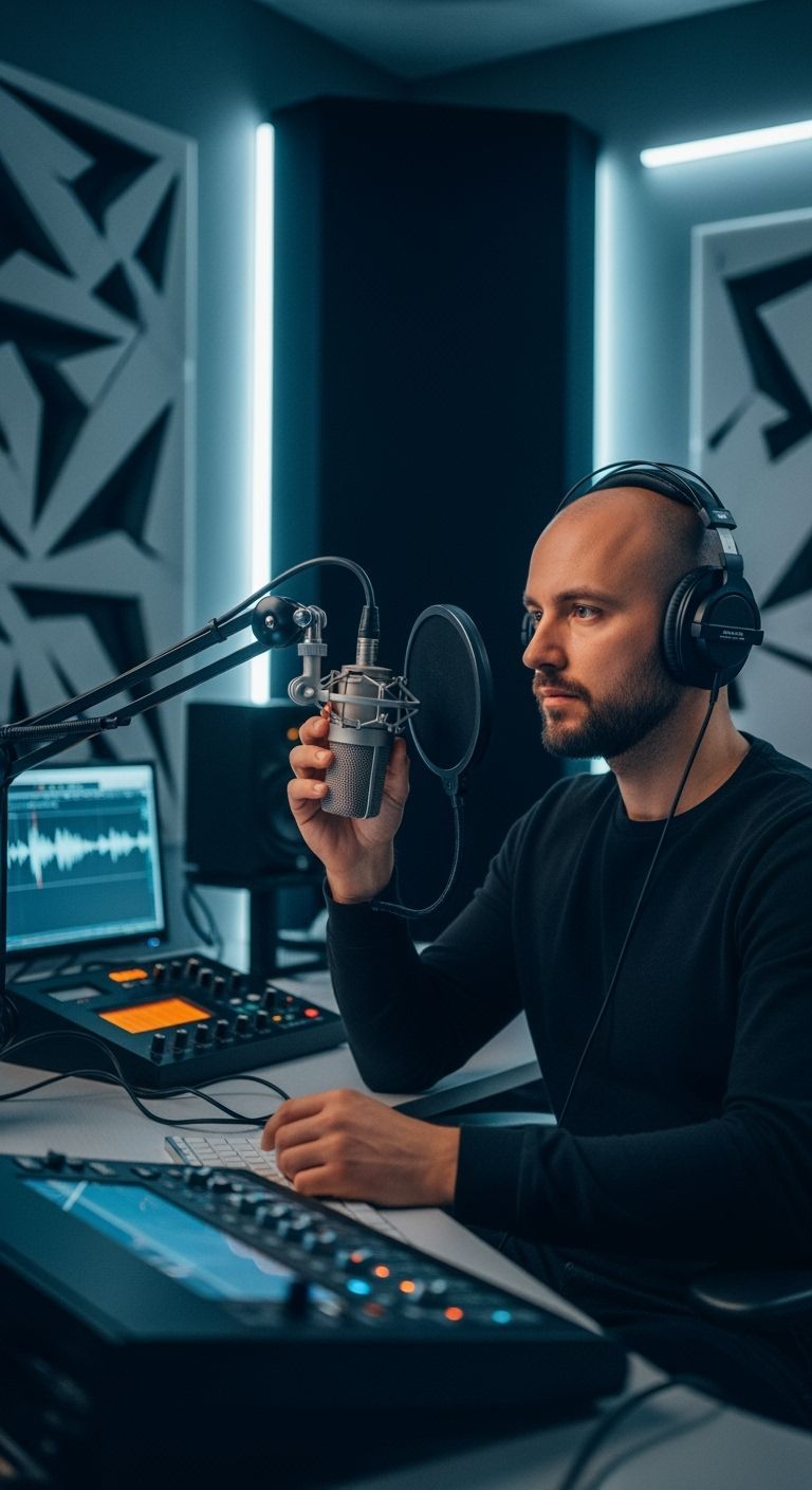 Audio Professional in Futuristic Recording Studio