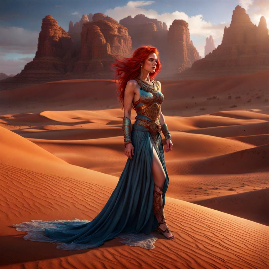 Redhead in Desert Fantasy: Digital Matte Painting