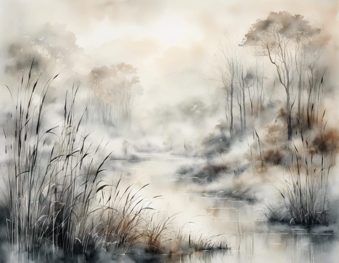 Abstract Marble Watercolor Landscape in Pale Grays