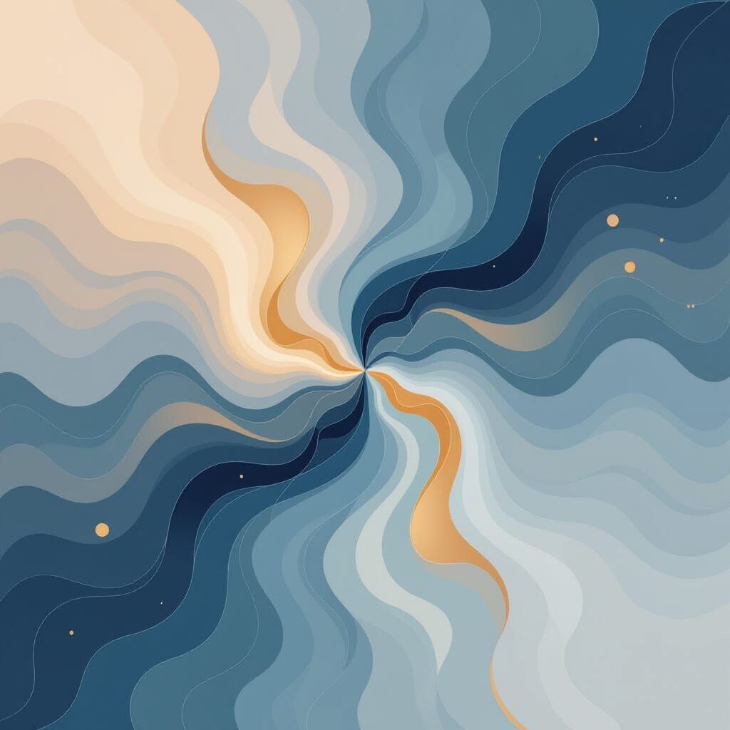 Abstract Liquid Forms in Gold, Blue, and Gray