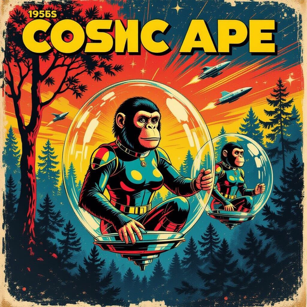 Retro Sci-Fi Ape Cover Art in Moebius Style