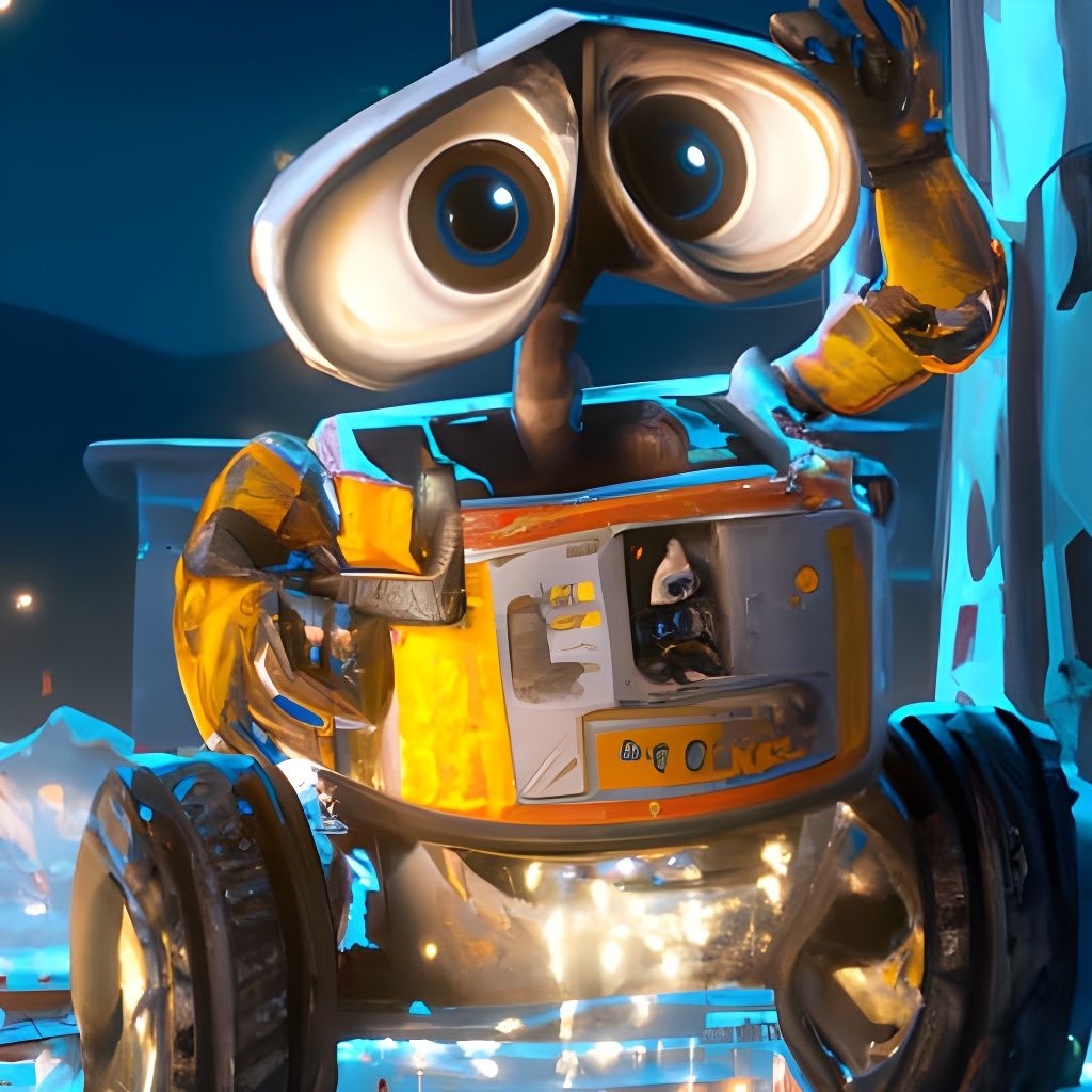 Cute WALL-E Robot in Sci-Fi Setting, Pixar Style