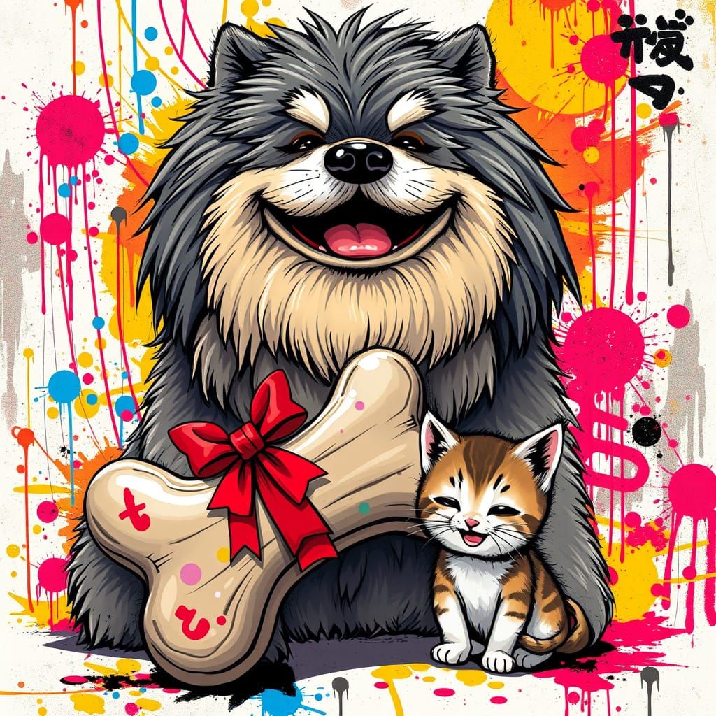Joyful Kitten Gift from Vibrant Anime-Inspired Dog