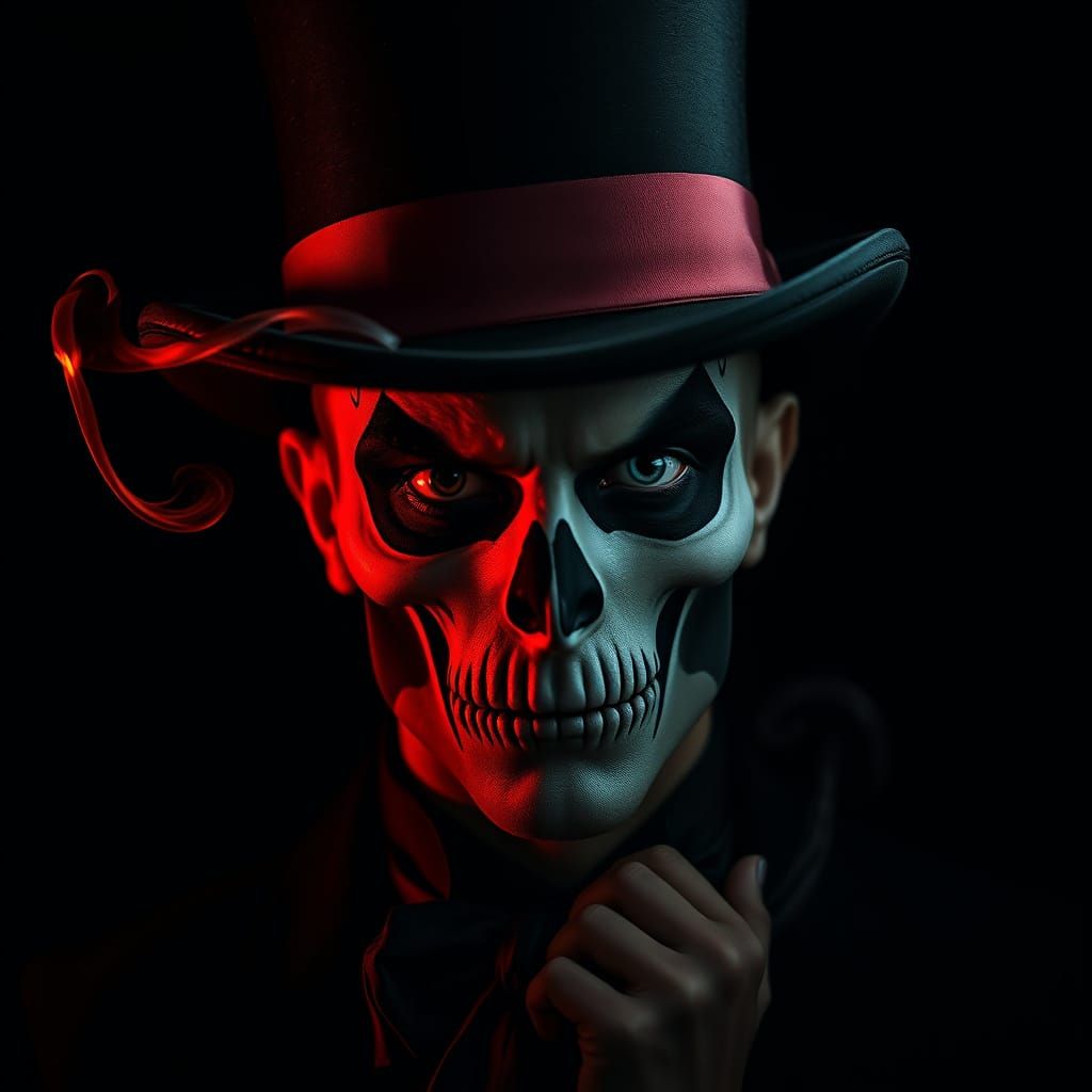 Mysterious Figure Gazes Intensely in Dark, Elegant Portrait