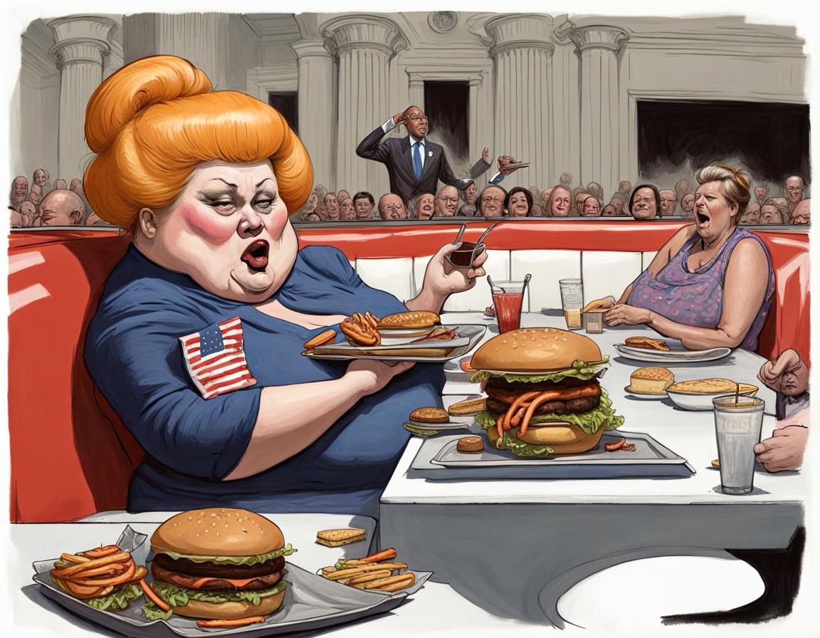 Sinister Portrait of Woman and President Eating