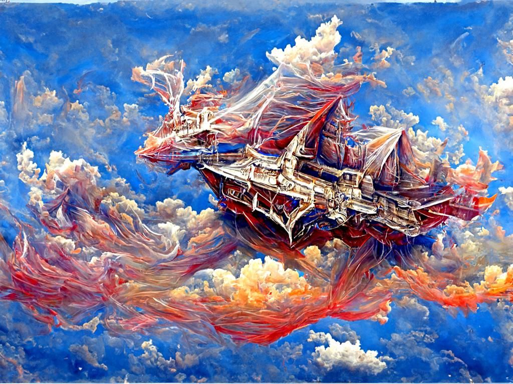 Flying Ship in Cyberpunk Style: Detailed Digital Painting
