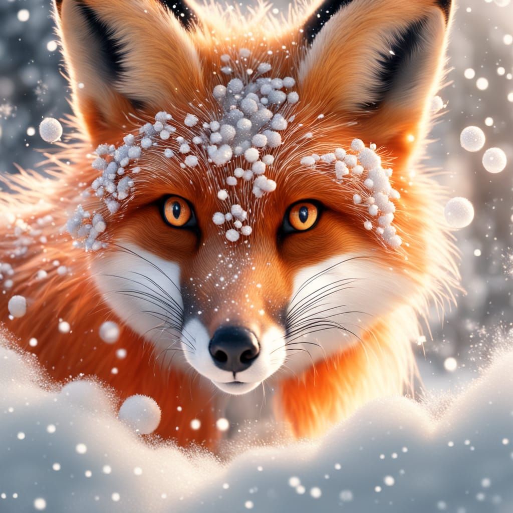 Beaded Red Fox in Winter Wonderland