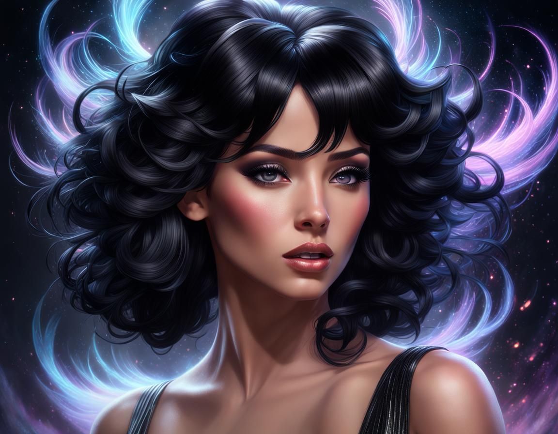 Mysterious Woman in Black Mist: Hyperdetailed Portrait