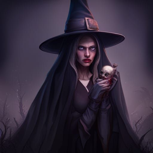 Creepy Teen Witch with Skull in 3D Shading