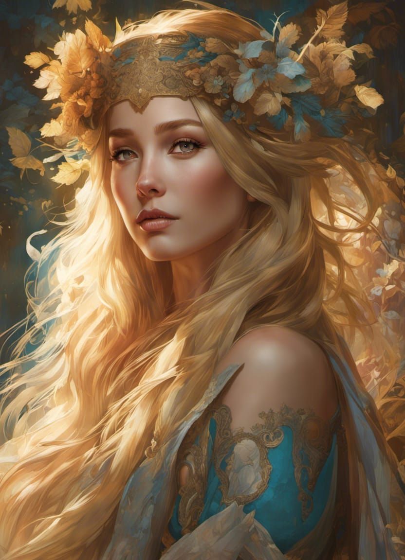 Elegant Blonde Woman, Hyperdetailed Digital Art