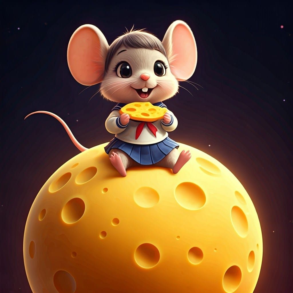 Chibi Mouse Enjoys Kawaii Space Cheese