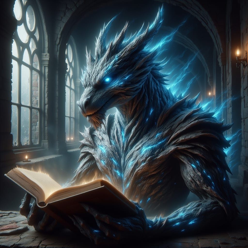 Dragon Reading in Ruined Library Concept Art