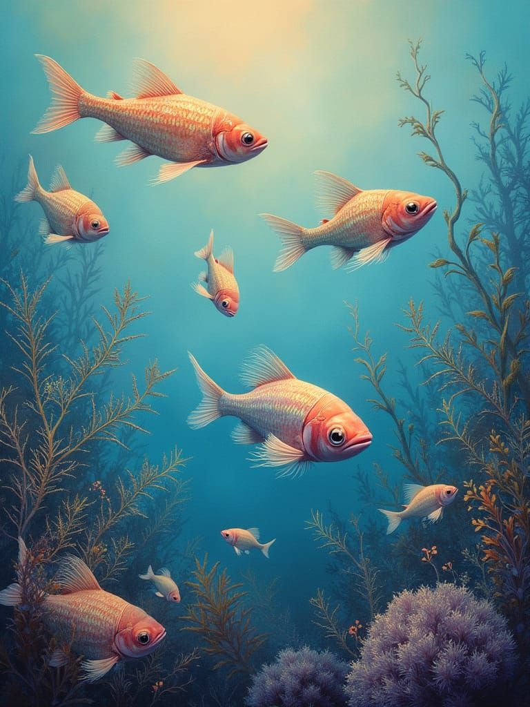 Glowing Fish in a Dreamy, Iridescent Aquatic Realm
