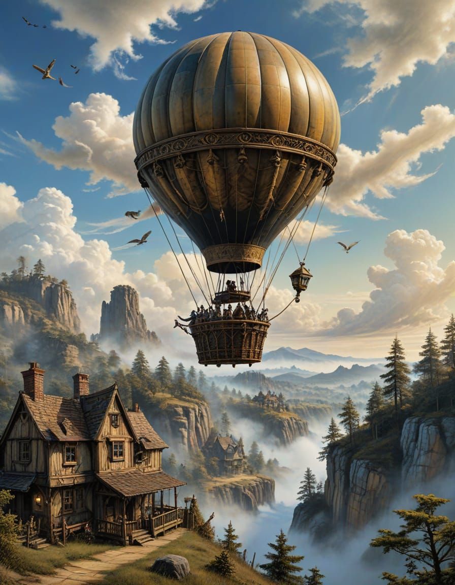 Steampunk Air Balloon Voyage in Anime Style