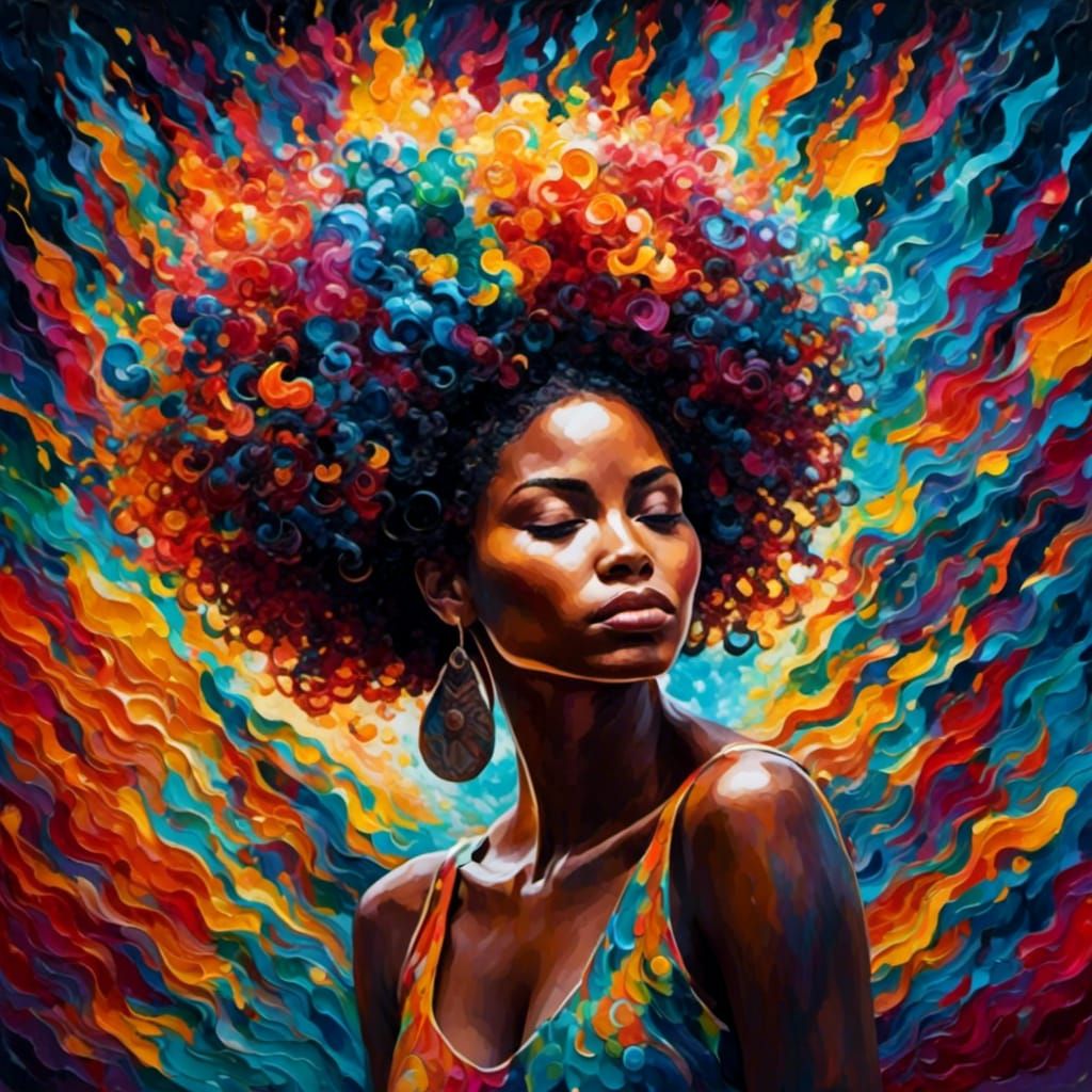Black Woman with Afro in Expressionist Oil Painting