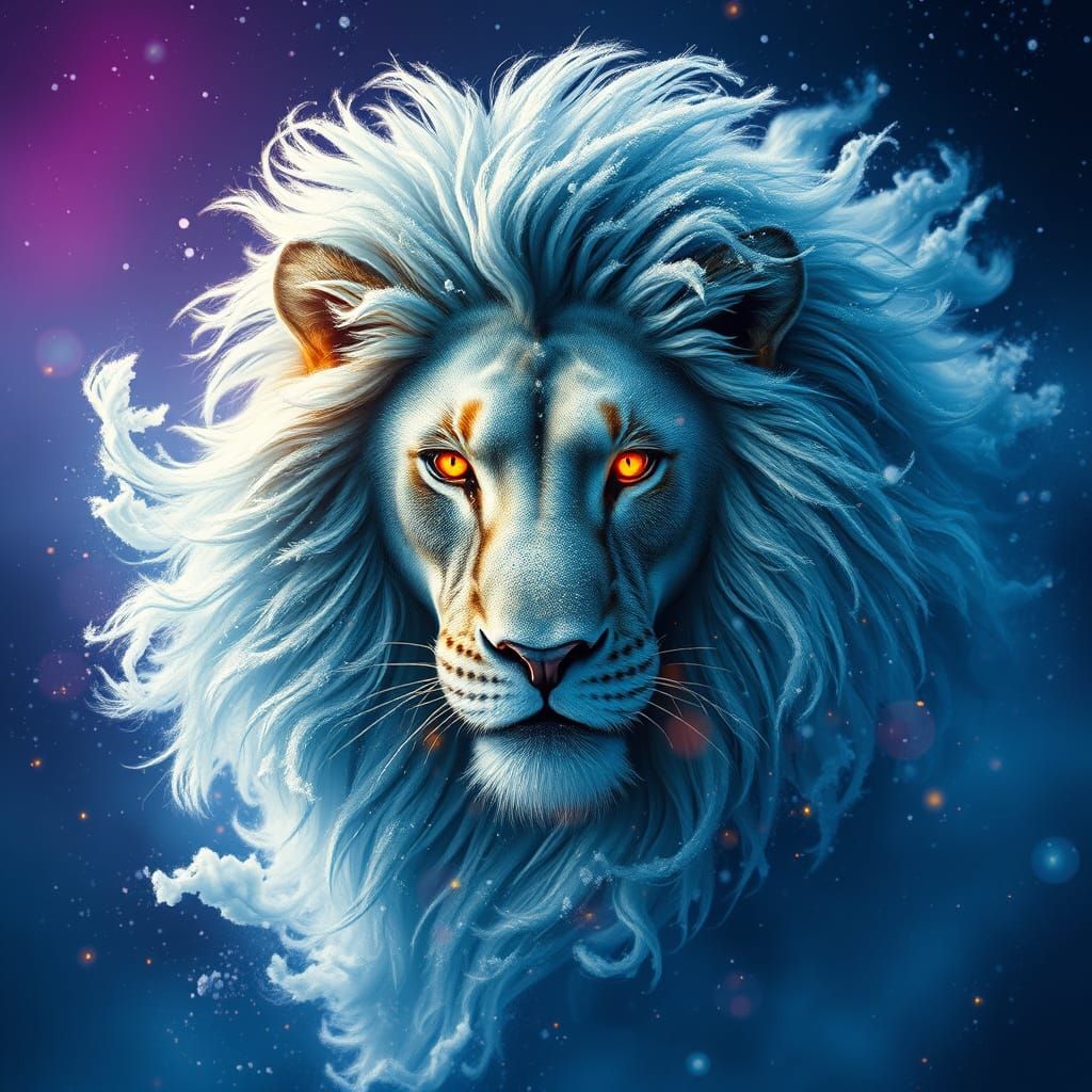 Majestic Lion Emerges from Blizzard in Vibrant Colors