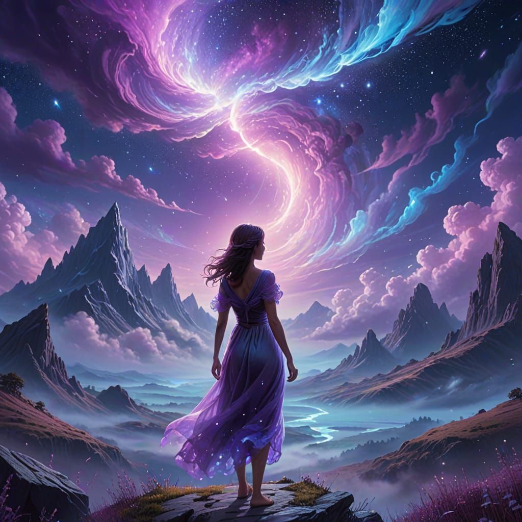 Dreamlike Figure in Surreal Landscape: Fantasy Art