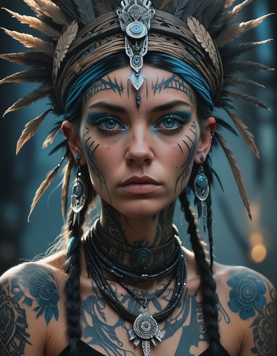 Hyperrealist Portrait of Woman with Tattoos