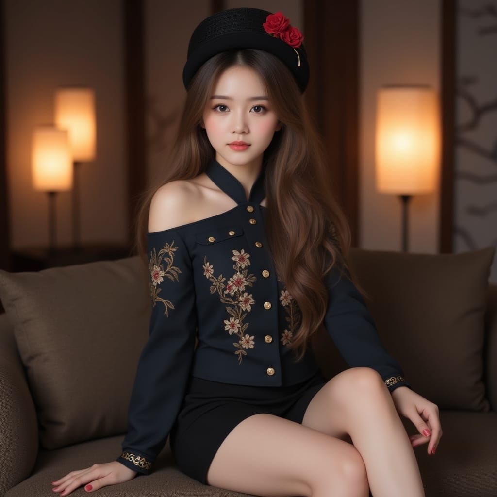 Young Woman in Traditional East Asian Attire