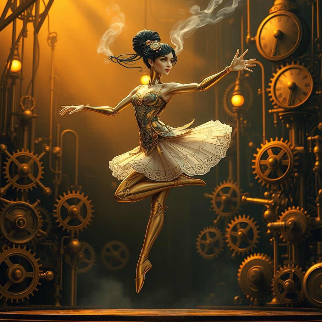 Steampunk Automaton Ballerina in Art Nouveau Style