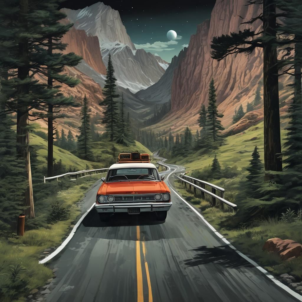 Road Trip Illustration in Vintage Style