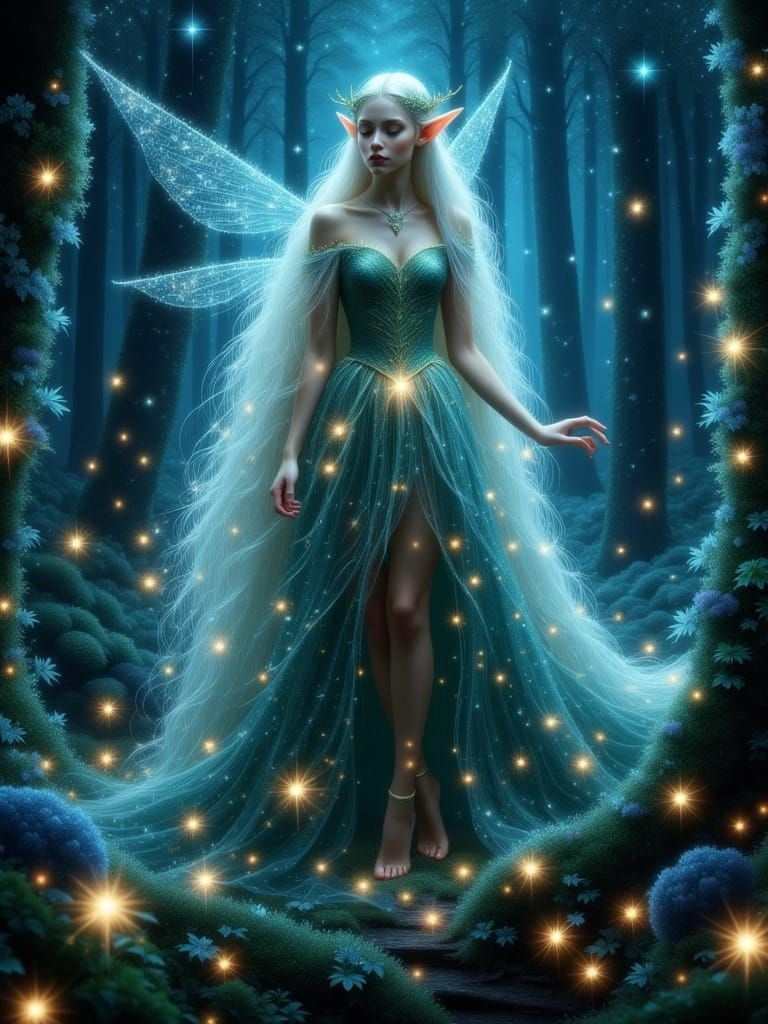Ethereal Elf Forest Fairy in a Magical Woodland