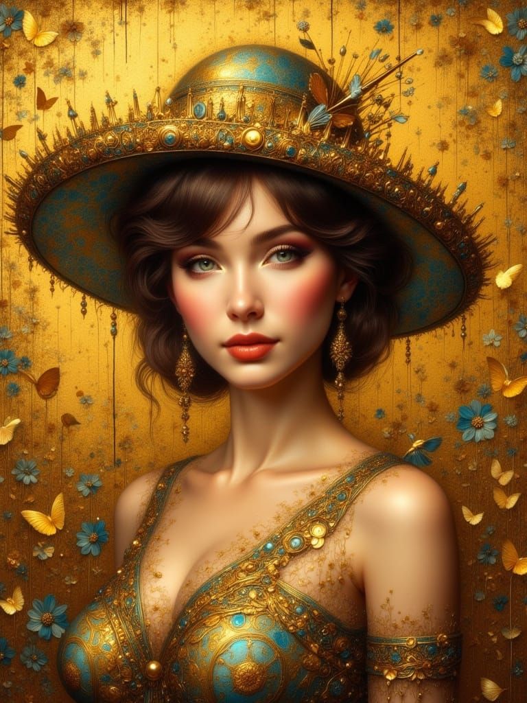 Golden Woman in Art Nouveau Style