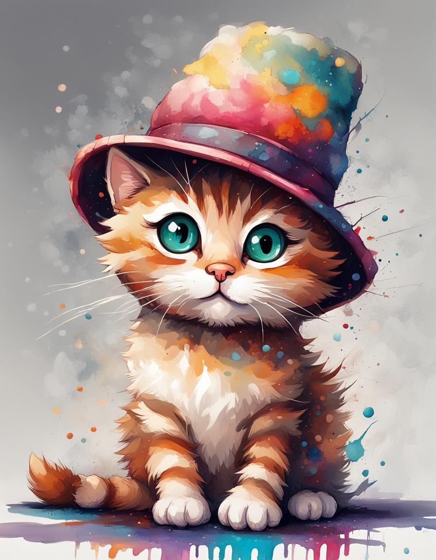 Chibi-style adorable cat in a hat,Large head
Big eyes
Simplified features
A diminutive body
Exaggerated features
Stubby ...