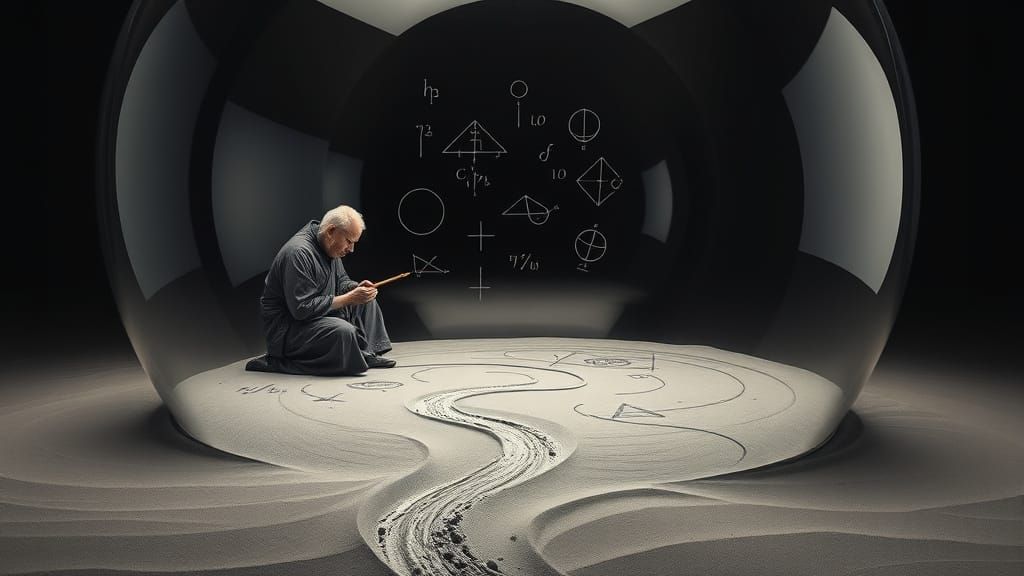 Monk in Sphere Creating Optical Illusion Art