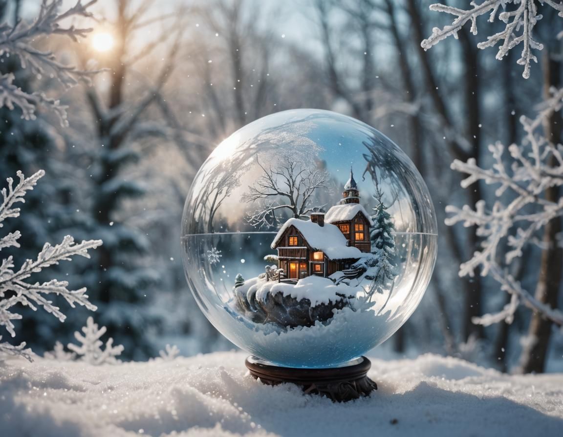 Snowy World Inside a Glass Globe